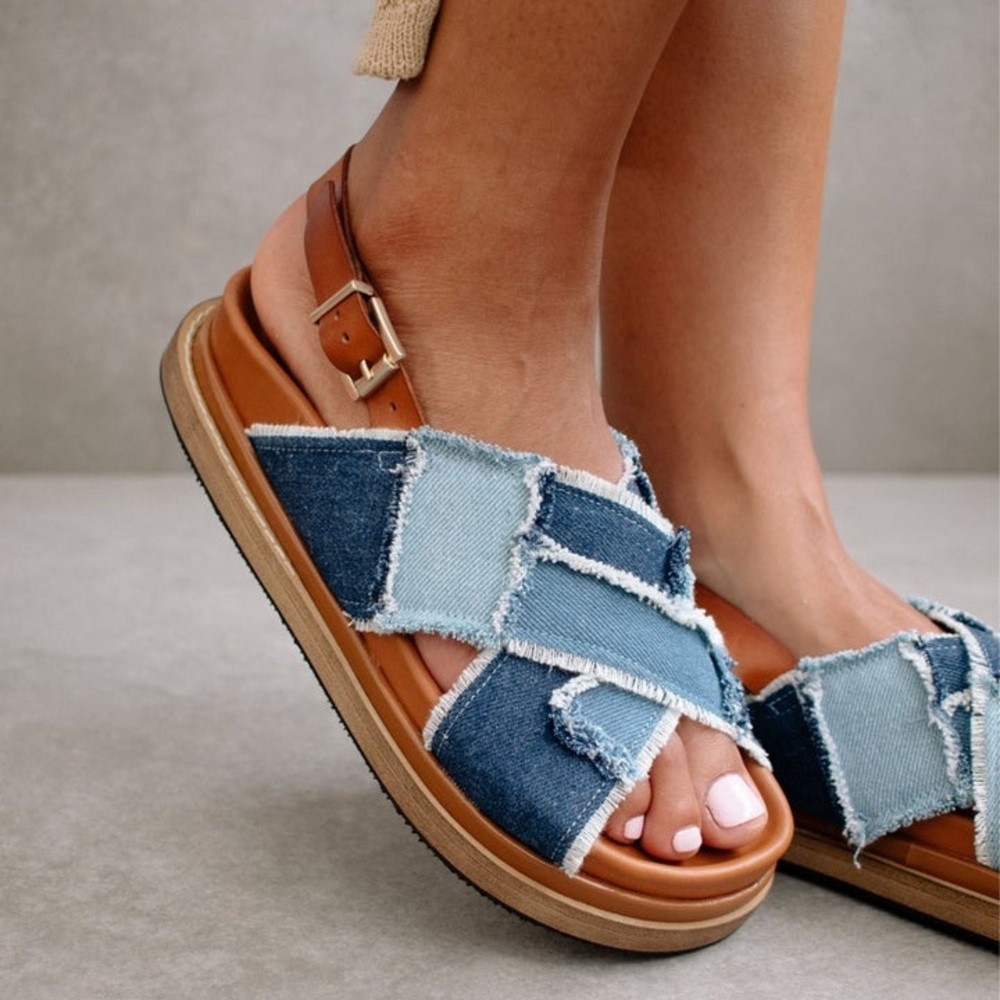 Nwot Alohas Marshmallow In Patchwork Denim Sandals - image 3
